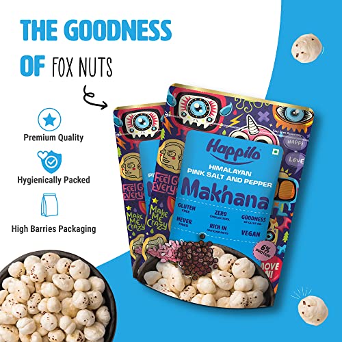 Image of Happilo Premium Super Snack Makhana Himalayan Salt & Pepper 55g, Roasted Foxnut Healthy Snack Low Calorie and Vegan (Pack of 2)