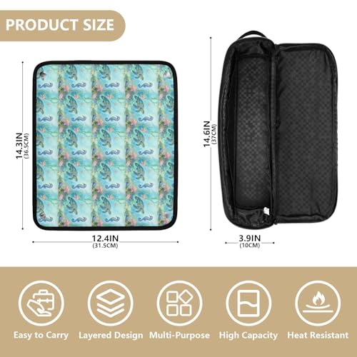 Organizador de herramientas para cabello 2 en 1 y tapete resistente al calor con cierre impermeable. Bolsa de viaje plana para plancha y accesorios de cuidado del cabello, diseño Tortuga y Caballito de mar miniatura 4