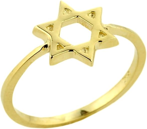 Fine 10k Yellow Gold Band Jewish Star of David Ring for Women