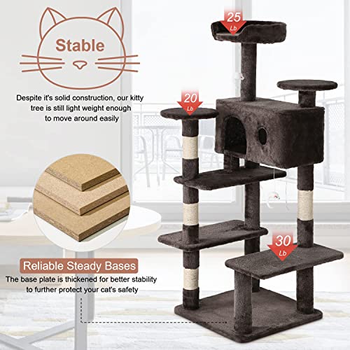 Bestpet 54In Cat Tree Tower With Cat Scratching Post,Multi-Level Cat Condo Cat Tree For Indoor Cats Stand House Furniture Kittens Activity Tower With Funny Toys For Kitty Pet Play House (Dark Gray) #TOP2