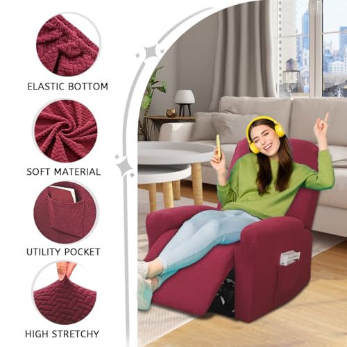 Abzdung Copripoltrona Relax Reclinabile Universale, Jacquard Fodere Poltrona Relax Elasticizzato Copripoltrona 1 Posto Con Tasca Copripoltrona Reclinabile Fodere Per Poltrone Rimovibile(K) - 2