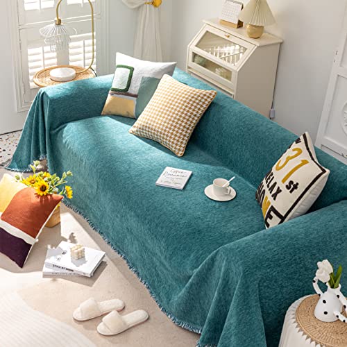 Mxaeyr 2 Pcs Sectional Couch Covers, Boho Sofa Covers With Fringes For Living Room, Teal Green Couch Cover For Sectional Sofa L Shape 1 Chaise And 3 Seat (Large，71"X102+71"X118") #TOP2