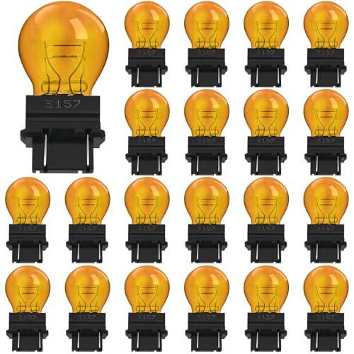 Mudder 20 Pcs 3157 Bulb Tail Light Bulbs Mini Miniature Turn Signal Applications Long Life Taillight Replacement, Plastic Base Automotive Brake for Parking, Side Marker (Amber)