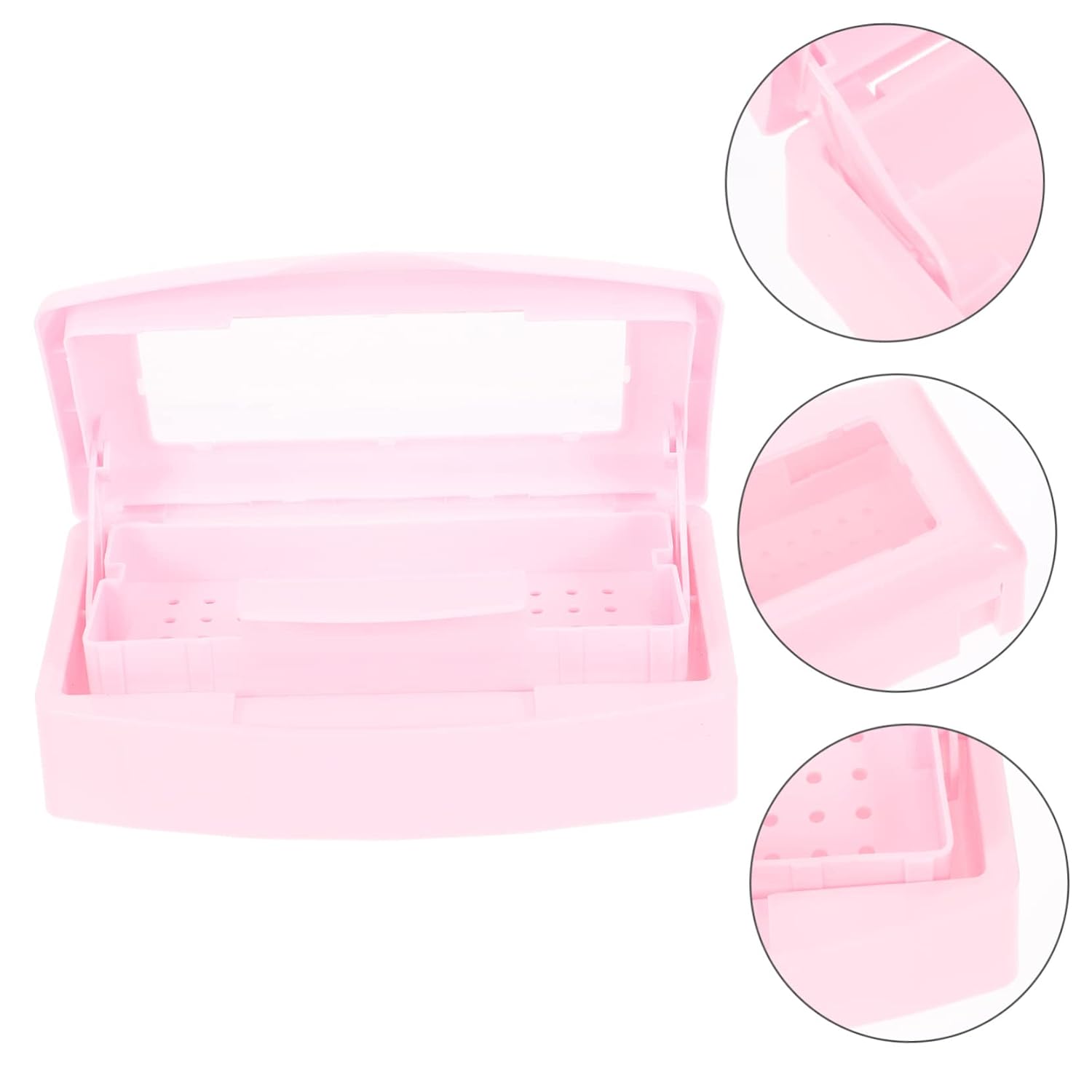 Ipetboom Nail Tool Sterilizer Tray Premium Manicure Box for Nail Art Tools Automatic Lifting Design Easy Clean Pink Storage Case for Salons and Home Use