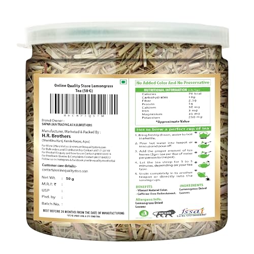 Image of Online Quality Store Natural Lemongrass Herbal Tea - 50g | Lemongrass Leaves | Caffeine-Free
