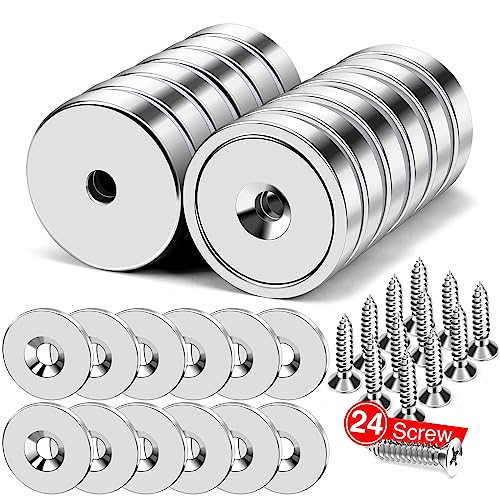 MIKEDE - MIKEDE 12Pack Cup Magnets, 70Lbs+ Force Heavy Duty Round Base Cup Magnets with Countersunk Hole, Powerful Industrial Rare Earth Magnets with Screw for Mounting, 0.98x0.22inch
