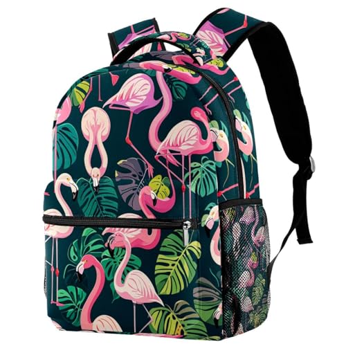 Sac à dos école enfant et adulte à motif Monstera rose et vert