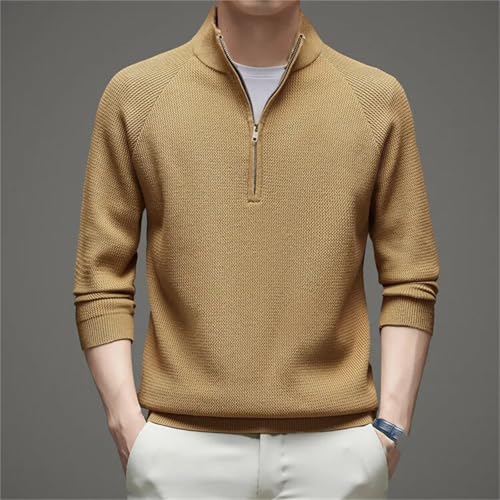 Men’S Casual Thick Wool Blend Pullover Sweater Long Sleeve Zipper Mock Neck Warm Knit Jumper Tops4