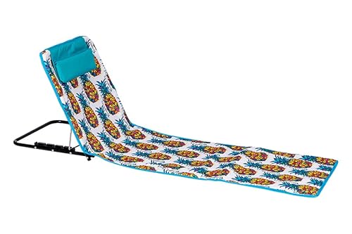 REPLOOD Lettino Prendisole da Mare e Spiaggia con Schienale Richiudibile 154x47x41cm con Borsa da trasporto (Celeste, Ananas)