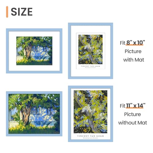 Image of upsimples 11x14 Picture Frame Set of 5, Display Pictures 8x10 with Mat or 11x14 Without, Wall Gallery Photo Frames, Blue