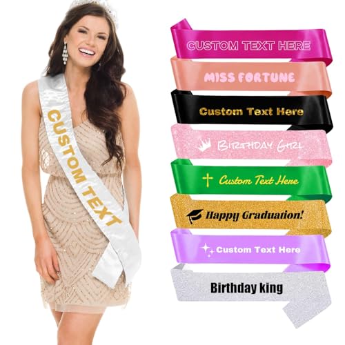 Custom Sash Personalized Birthday Sash for Women/Men Customize Make Your Own Sash with Text/Icon Sashes for Graduation Bachelorette Prom Wreath
