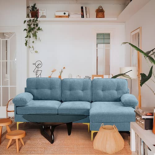 Cooldex 82” L Shape Sofa Convertible, Baby Blue Sectional Sofa, Mcm Sofa,Retro Sofa,Chenille Loveseat Sofa With Chaise， Removable And Washable Cushions (Baby Blue) #TOP5