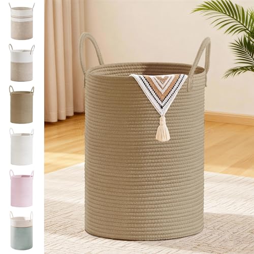 Image of 58L Tall Cotton Rope Laundry Basket with Handles, Jute