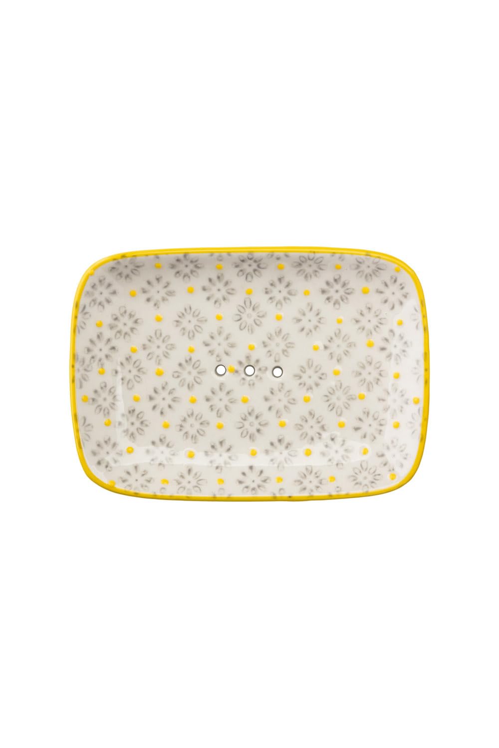 Traditionelle Seifenschale aus Steingut – Gelb, rechteckig, mit Ablauflöchern