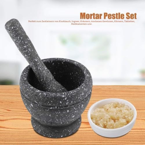 Foto von Mörser und Stößel Set, Wiederverwendbarer Kunststoff Stößel und Mörser Granit Knoblauch Crusher Sauce Knoblauch Masher Guacamole Schale Hand Grinder Crusher Küche Gadgets (Schwarzes Granitkorn)