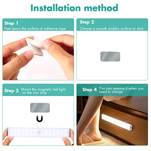 VCY Under Cabinet Lights, 280 Lumens Wireless Motion Sensor Light with 4 Modes, USB Rechargeable Closet Lighting, Magnetic & Adhesive Stick-On for Kitchen, Wardrobe, Hallway, Stairs, Cupboard (2 Pack) - Cosy Home Interiors VCY Under Cabinet Lights, 280 Lumens Wireless Motion Sensor Light with 4 Modes, USB Rechargeable Closet Lighting, Magnetic & Adhesive Stick-On for Kitchen, Wardrobe, Hallway, Stairs, Cupboard (2 Pack) - Image 8