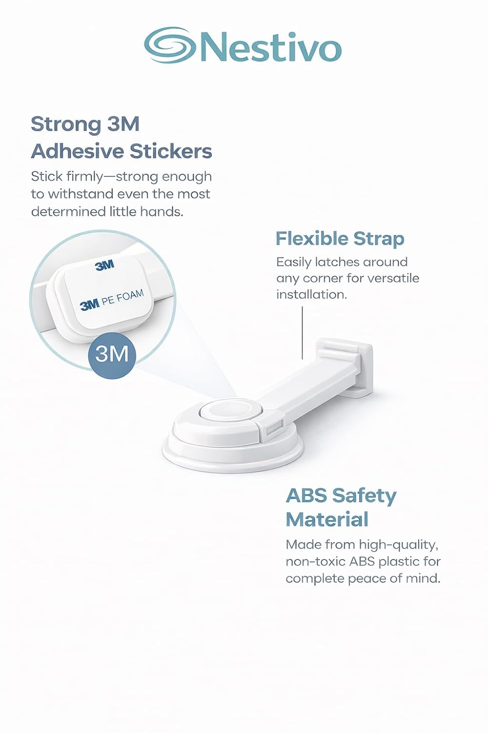 Child Safety Lock for Cabinets, Lids & Household Use – Baby Proof Multi-Purpose Latch (2 Pack)