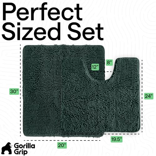 Image of GORILLA GRIP Bathroom Rug Sets, Soft Chenille 2 Piece Area Rugs Set, Toilet Base Mat and 30x20 Carpet, Absorbent Microfiber Washable Mats Dry Quickly, Home Decor and Bath Room Accessories, Hunter