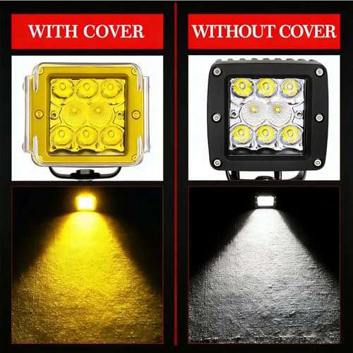 Image of Yellow LED Pods Covers 2pcs 3x3 LED Cube Light Bars Yellow Covers | Snap-on PC Protective Lens Yellow Pod Lights Cover for Offroad Driving Fog Ditch Lights