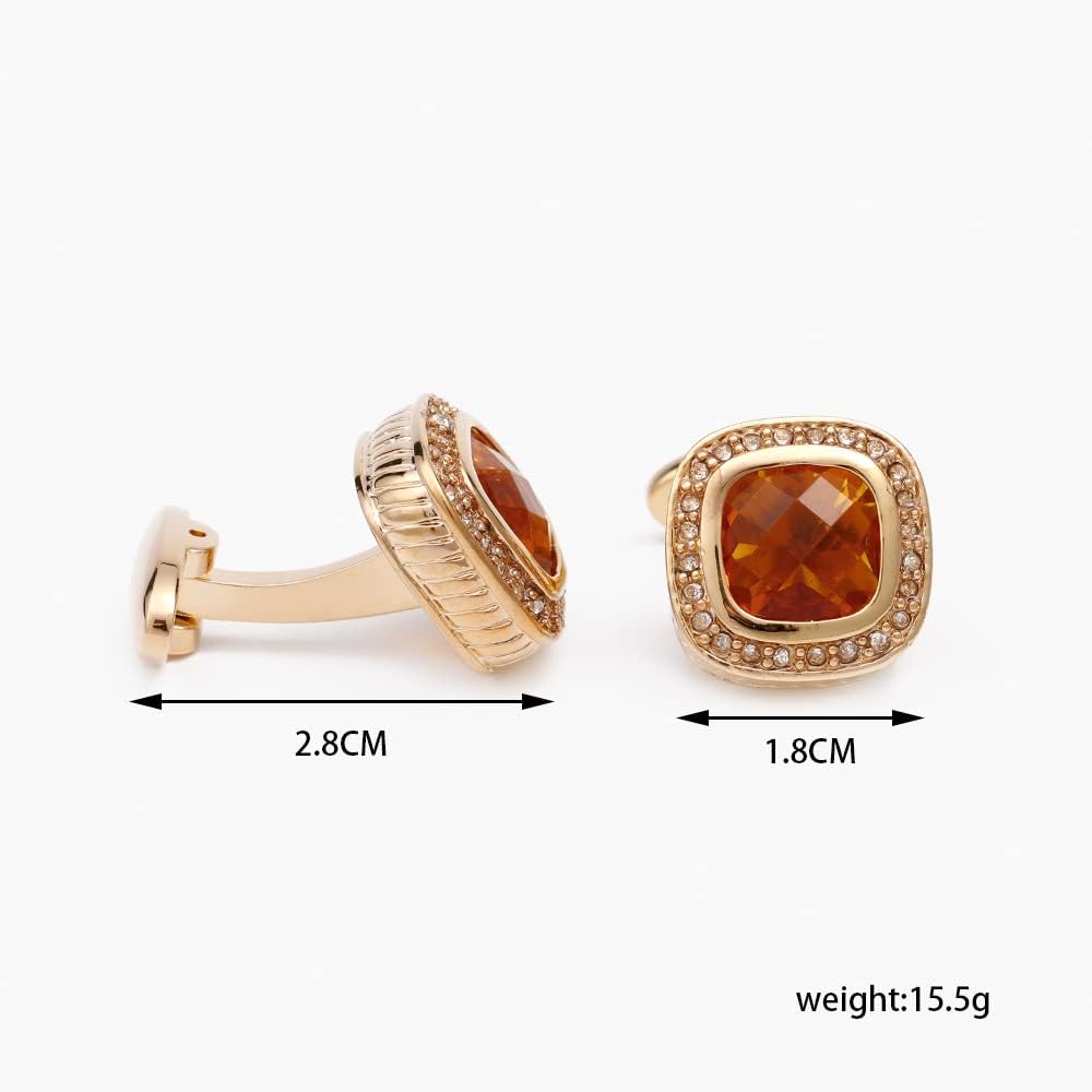 Gemelos de Camisa para Hombre con circonitas y Diamantes de imitación Cuadrados Dorados.