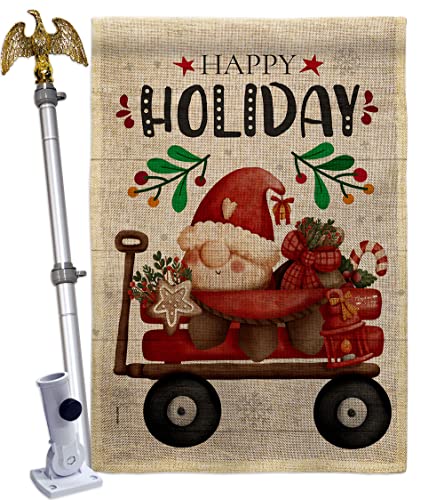 Angeleno Heritage Winter Gnome Wagon House Flag Eagle Set Wintertime Christmas Santa Marry Xmas Present Reindeer Season Snow Decoration Banner Small Garden Yard Gift Double-Sided, Made in USA