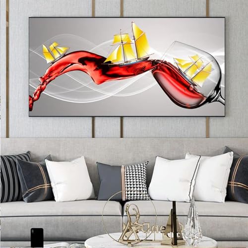 Toile peinture abstraite moderne salon grand format 80x160cm affiche murale verre de vin