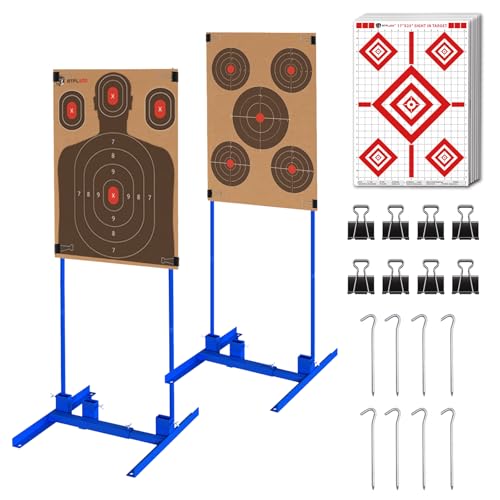 Atflbox Shooting Target Stand with 10pcs 17x25 Inch Sight in Paper Targets, Durable Paper Target Holder with Stable Adjustable Base for Cardboard Silhouette, H Shape, IPSC, IDPA Practice