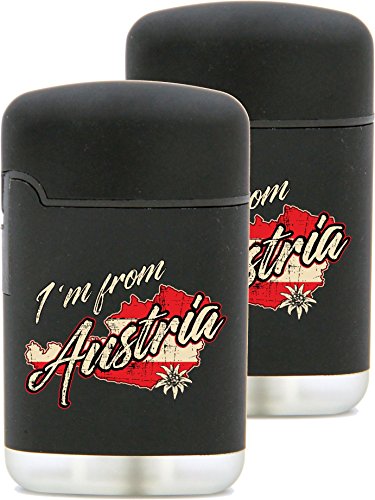 Preisvergleich Produktbild EASY TORCH8 Gasfeuerzeug Sturmfeuerzeug Bedruckt - 2er-Set Feuerzeug schwarz gummierte Oberfläche - I´m from Austria