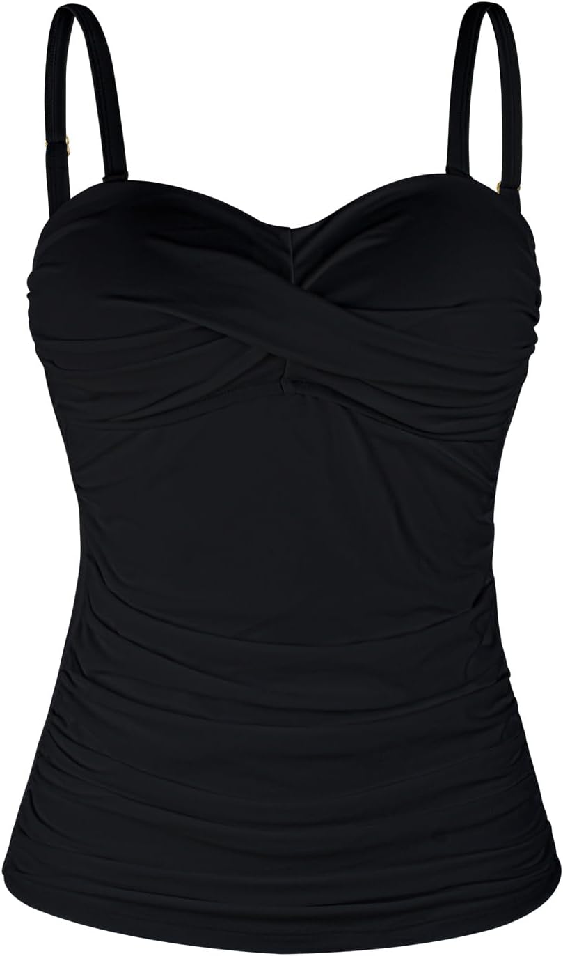 Ocean Blues Women's Strapless Bandeau Swimsuit Top Ruched Tummy Control Tankini Top Only