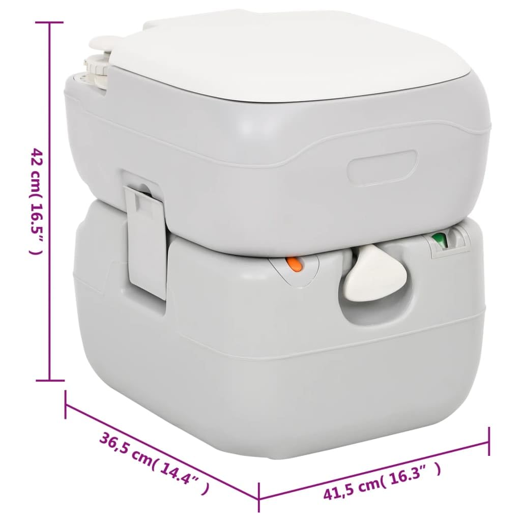 Tragbare Camping-Toilette Grau Weiß 22+12 L HDPE leichte, auslaufsichere, geruchlose Toilette für Outdoor, Wohnmobil, Festival, Wanderung, Notfall, Garten, Kinder, Männer und Frauen