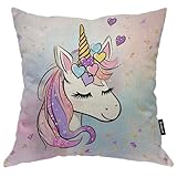 Beabes Unicorn Throw Pillows Covers Cute Rainbow Glitter Galaxy Unicorn Horse Cotton Linen Pillow Cover 18'X18' Pillowcase Decorative Pillow Cushion Cases for Sofa Bed Car Couch