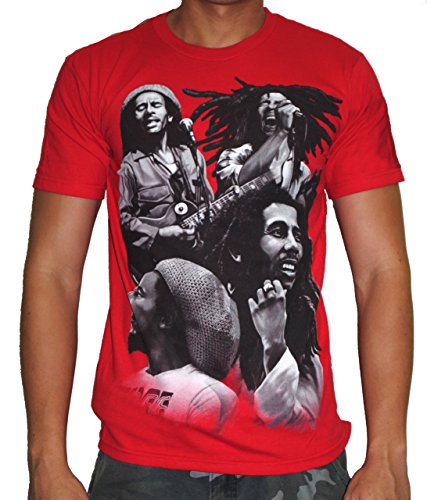 Bob Marley Quad Photo Adult Red T-Shirt L
