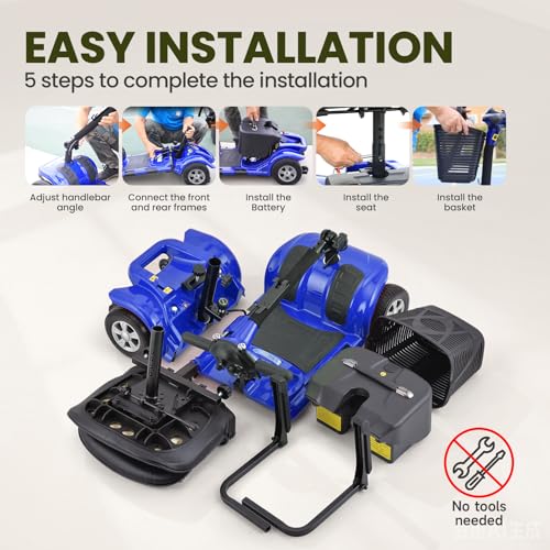 Image of Mobility Scooter for Adults, Senior, 4 Wheels Electric Powered Chargeable Device for Travel, Lightweight Mobility Scooter, with LED Headlights and Basket, Charger Included