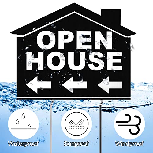 3 Pcs Open House Signs Real Estate Sign Posts With Directional Arrows Corrugated Plastic Double Sided Open House Yard Signs 12 X 16 Inches Tall Stands For Agent Outdoor Open House Supplies (Black) #TOP2