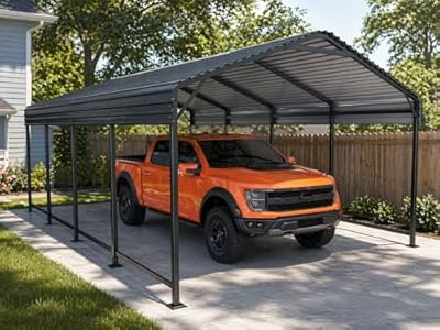 MNLR 12x20 FT Heavy Duty Metal Carport, Galvanized Steel Outdoor Carport Canopy with Reinforced Base, All-Weather Car Shelter for Car, Boat, Truck and Tractor