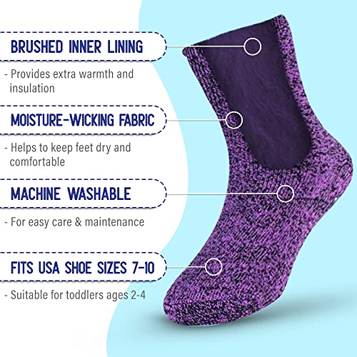 Hot Feet Toddler Boys And Girls Crew Warm Thermal 5/6 Pack Socks W/Soft Thick Brushing Inside, X-Large, Men, Christmas Blue #TOP3