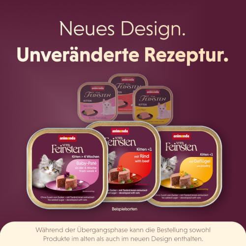 animonda Vom Feinsten Kitten Baby-Paté (32 x 100 g), Kitten Nassfutter für wachsende Kätzchen ab der 4. Woche, Katzenfutter ohne Getreide und Zucker, zart-cremige Konsistenz