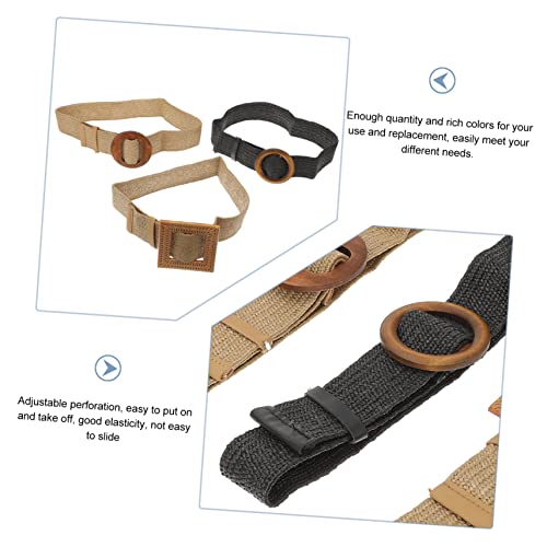 FRCOLOR 3Pcs Wide Braided Elastic Waist Belts for Women Imitation Straw Woven Dress Belts Buckles Stylish Accessory for Bohemian Outfits4