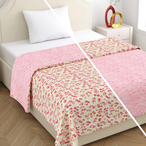 Image of Home Ecstasy 100% Cotton Mulmul Reversible Dohar for Single Bed 210 GSM (56 x 88 inches), Pink