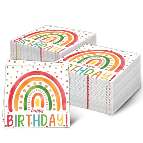 mciskin - 20Pcs Rainbow Happy Birthday Party Napkins,Recycled,2-Ply,13" x 13", Recycled Cocktail Napkins Dinner Napkins,Soft Paper Napkins Tables Tissue for Girls Boys Birthday Party Decorations,Baby Showers