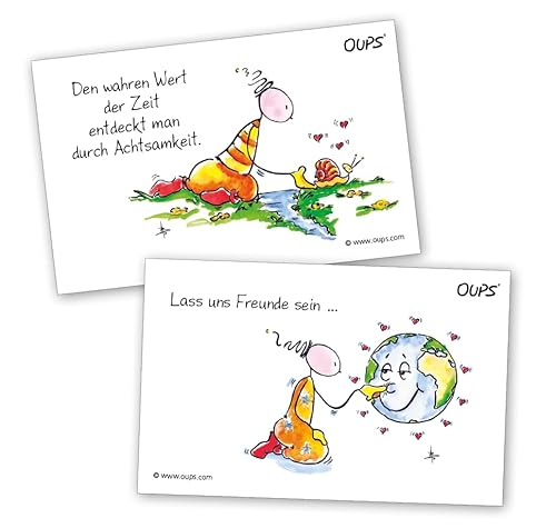 Oups Kärtchenbox: „Wohlfühlgedanken“: 24 illustrierte Lebensweisheiten zum Thema Wohlfühlen.