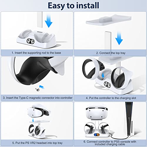 Image of Controller Charging Dock for PS5 VR2, PSVR 2 Charging Station with VR Headset Holder Display Stand, PS VR2 Controller Charger for PSVR2 Accessories with Led Indicator, 2 Magnetic Clasp & Type-C Cable