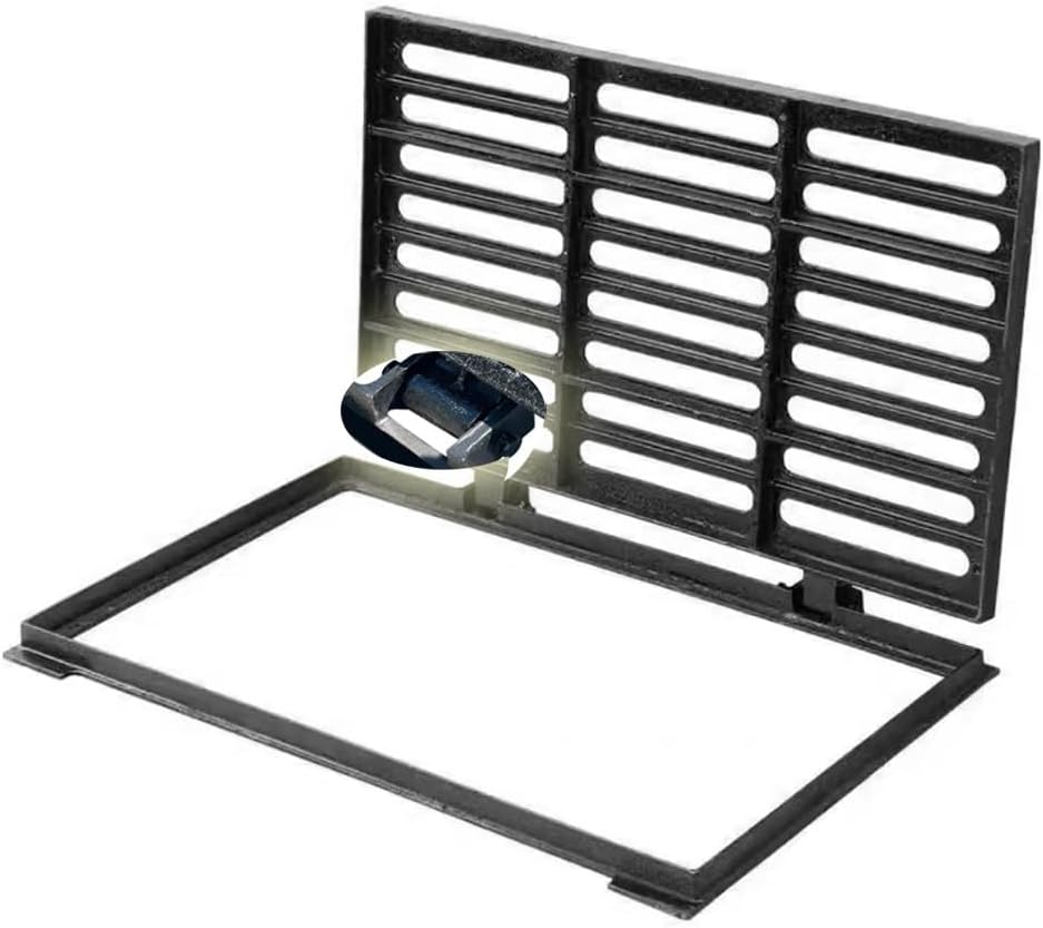 Drain Grate with Frame, Rectangle Cast Iron Cover for Sewer Drainage, Floor Drain Channel Grate for Outdoor Use