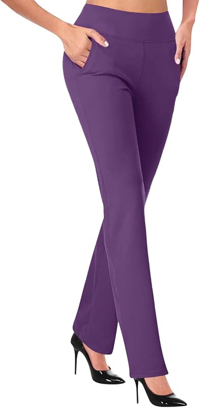 Womens Bootcut Dress Pants High Waist Tummy Control Yoga Trousers Business Casual Work Teacher Legging with Pocket