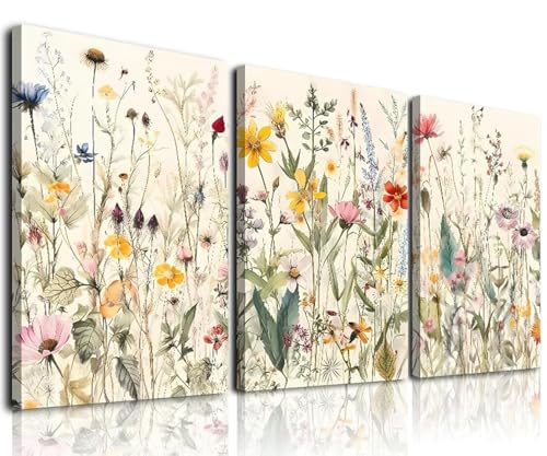 Fleurs sauvages en triptyque mural pour revitaliser une décoration de salle de bain sans éclat