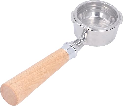 TOPINCN Portafiltro sin fondo de acero de doble oreja para máquina, calibre 2.283 in, italiano (tipo A2 madera de haya)