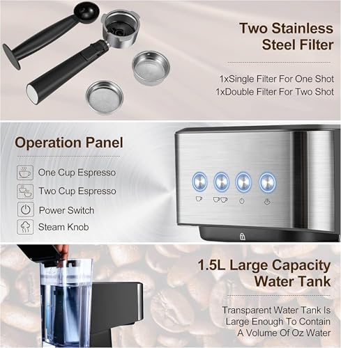 Cafetera Espresso profesional con vaporizador y tanque 1.5 L miniatura 3