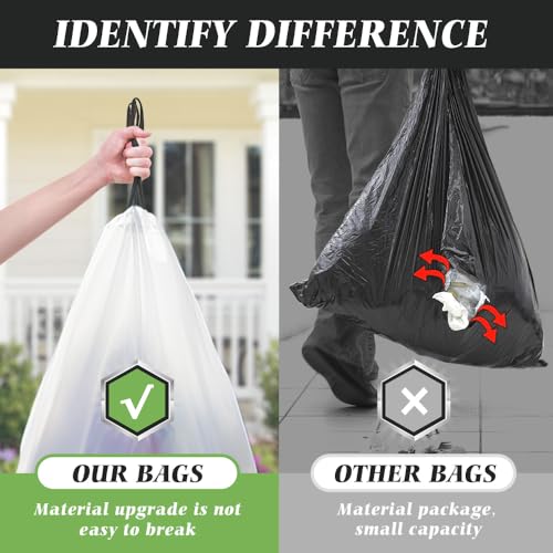 18 Gallon 120 Counts Strong Drawstring Trash Bags Garbage Bags by Teivio, Bathroom Trash Can Bin Liners, Plastic Bags for home office kitchen, White by Teivio - Image 6