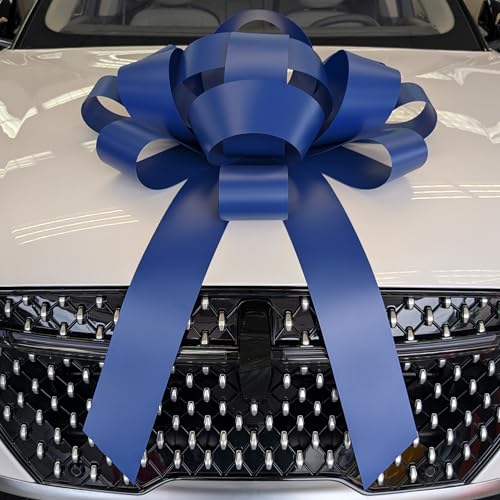 Image of CarBowz Big Bow for Car Decorations and Birthday Gifts, Large Ribbon, Magnet, Safe Sticker Included, Fully Assembled 30 inch Wide Huge Bow, No Suction Cup Needed (Blue)