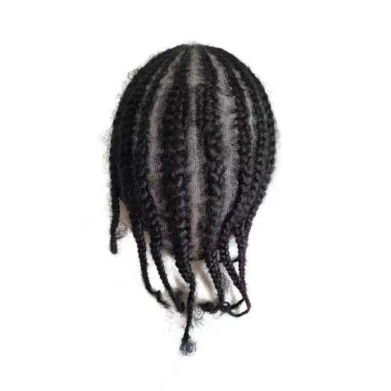NLW Afro braid human hair Toupee for men Afro curl HD Swiss lace Hair pieces for mens Human hair replacement system 10x8" base size lace hair prosthesis units for black men Eight Strand Braids - Image 3